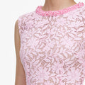 Pink Lace Beaded Trim Midi Dress