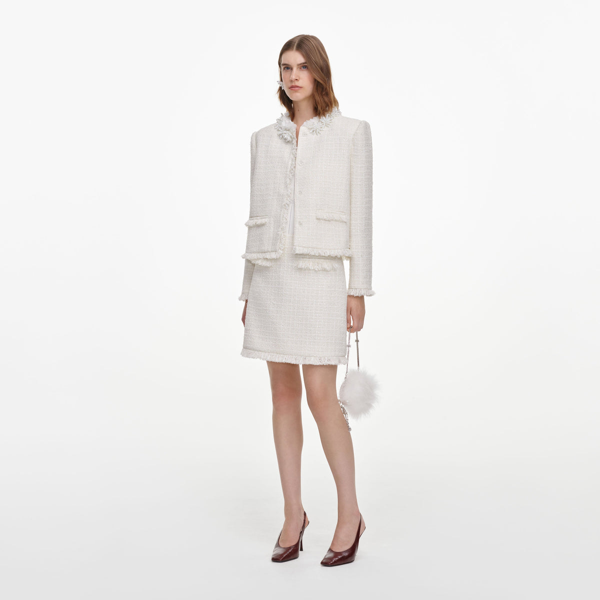 Cream Sequin Boucle Mini Skirt