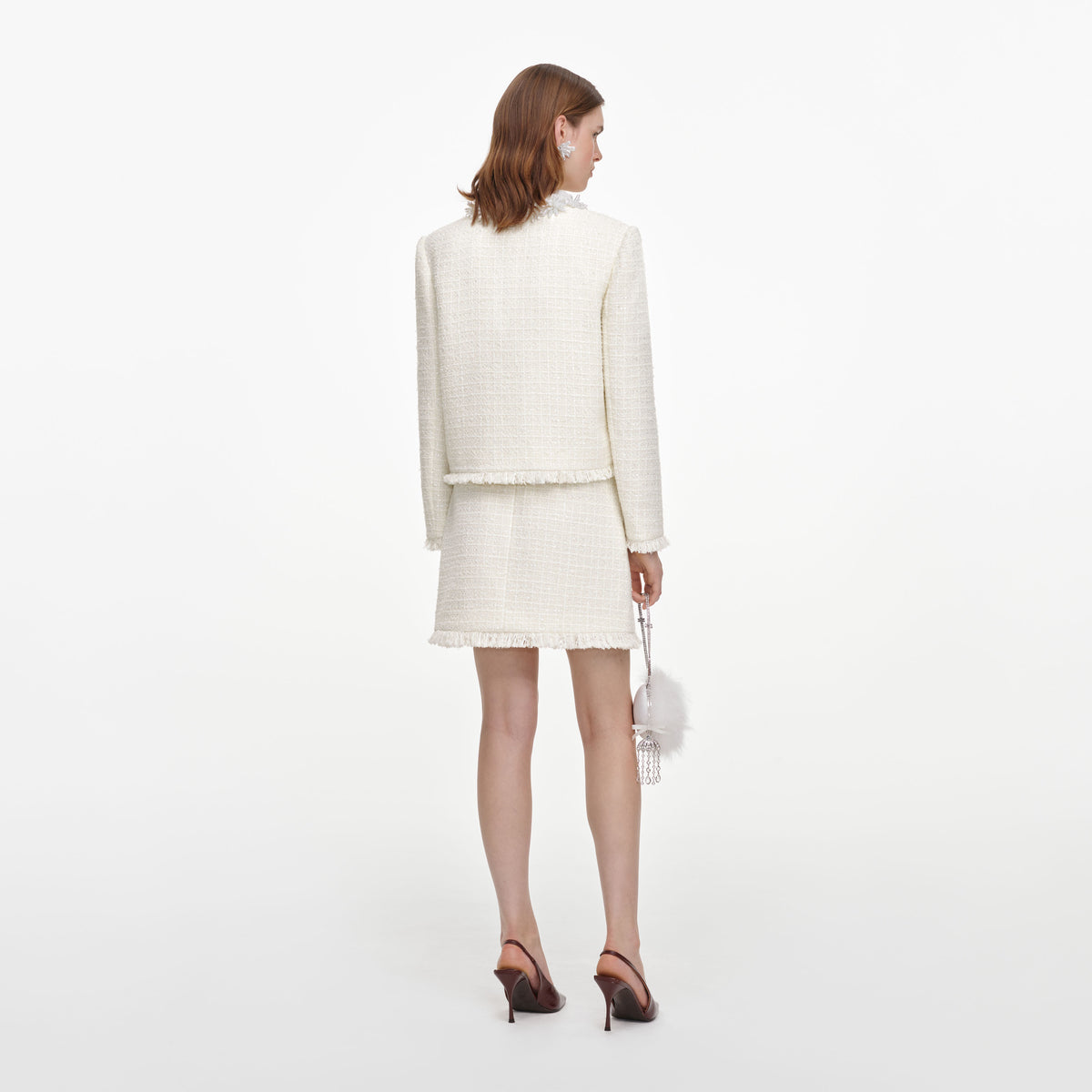 Cream Sequin Boucle Mini Skirt