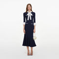 Navy Pointelle Lace Knit Midi Dress