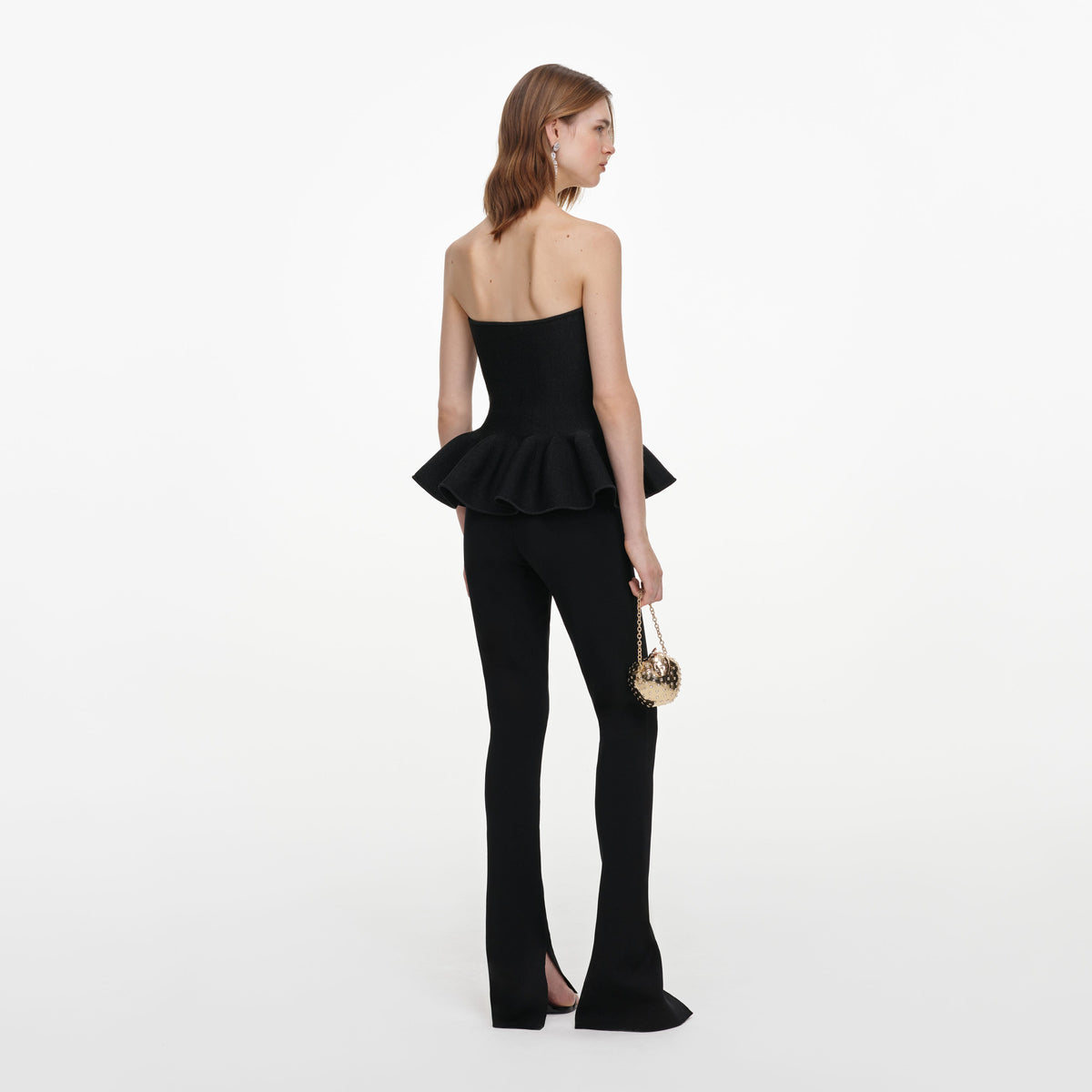 Black Metallic Frill Peplum Knit Top