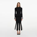 Black Lace Insert Knit Midi Dress
