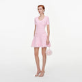 Pink Textured Fringe Knit Mini Dress