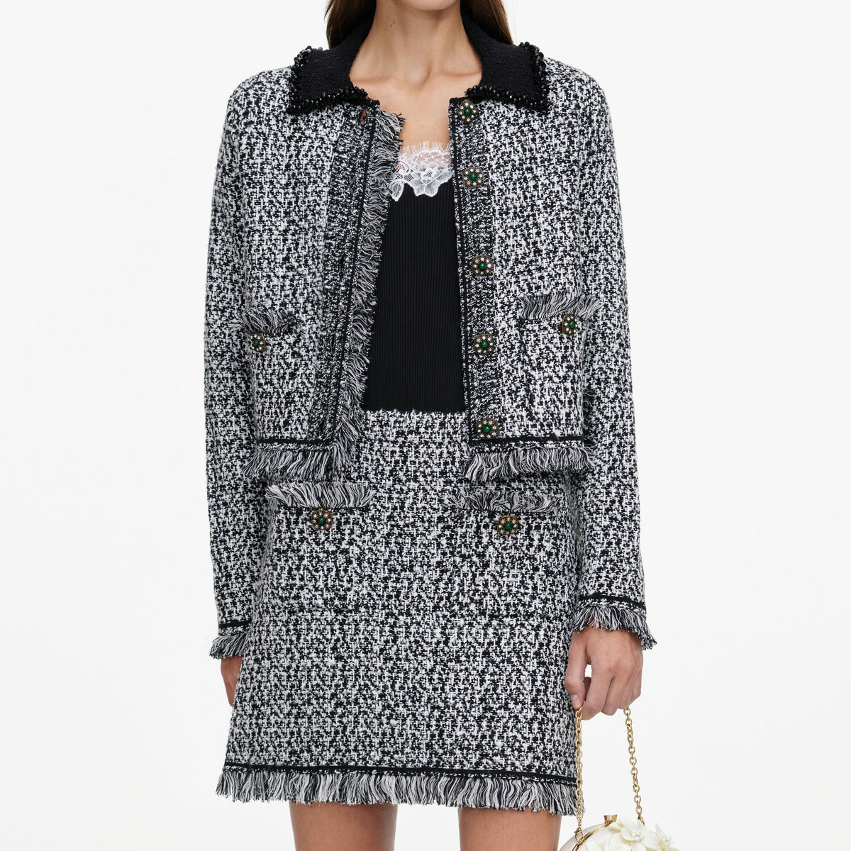 Black And White Textured Knit Jacket