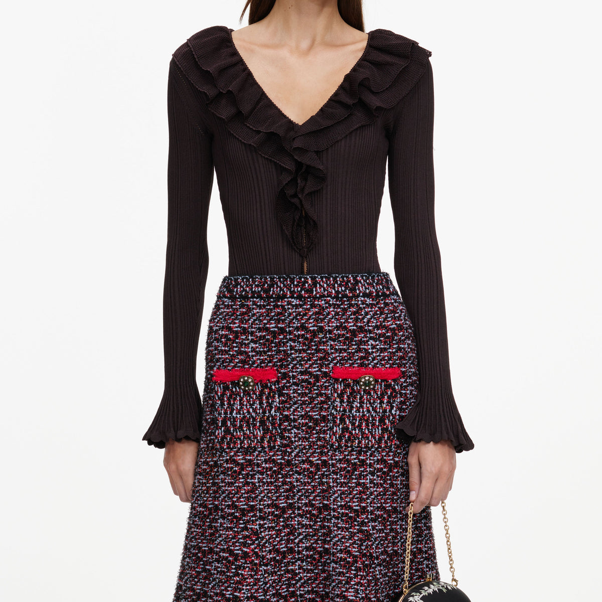 Multi Textured Knit Midi Skirt