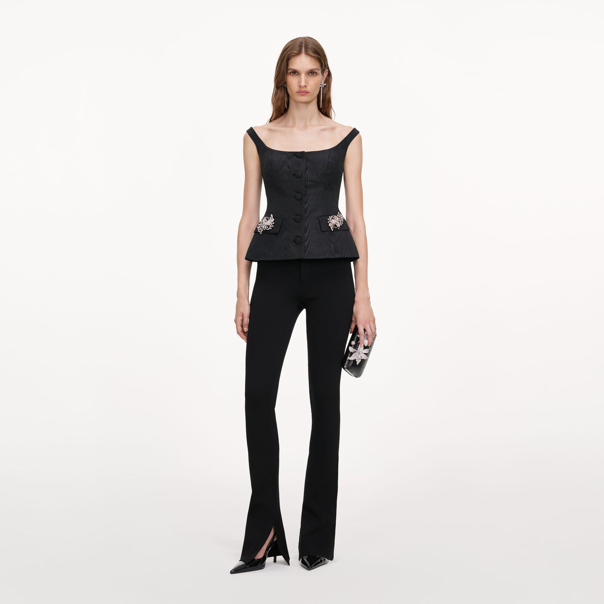 Black Structured Bardot Top