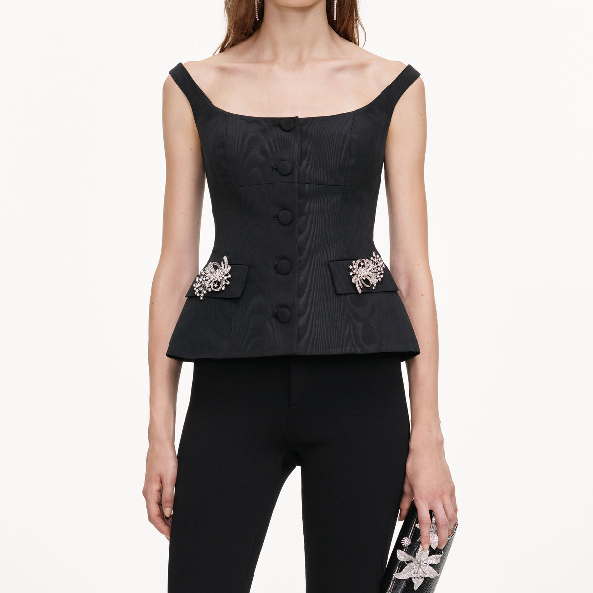 Black Structured Bardot Top