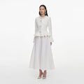 White Textured Knit Chiffon Midi Dress