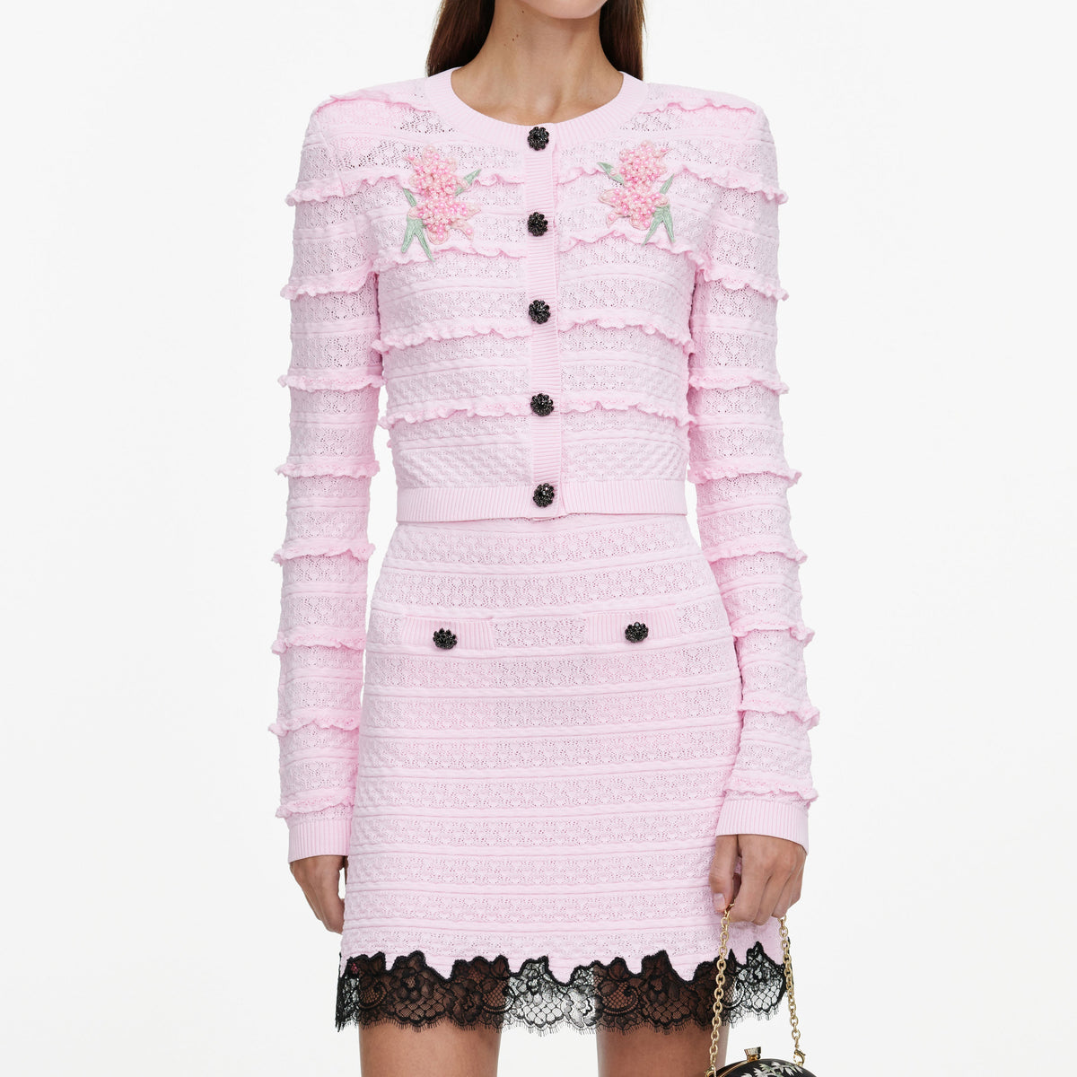 Pink Pointelle Knit Skirt