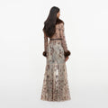 Beige Sequin Embellished Fur Maxi Dress