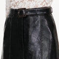 Black Belted Faux Leather Midi Skirt