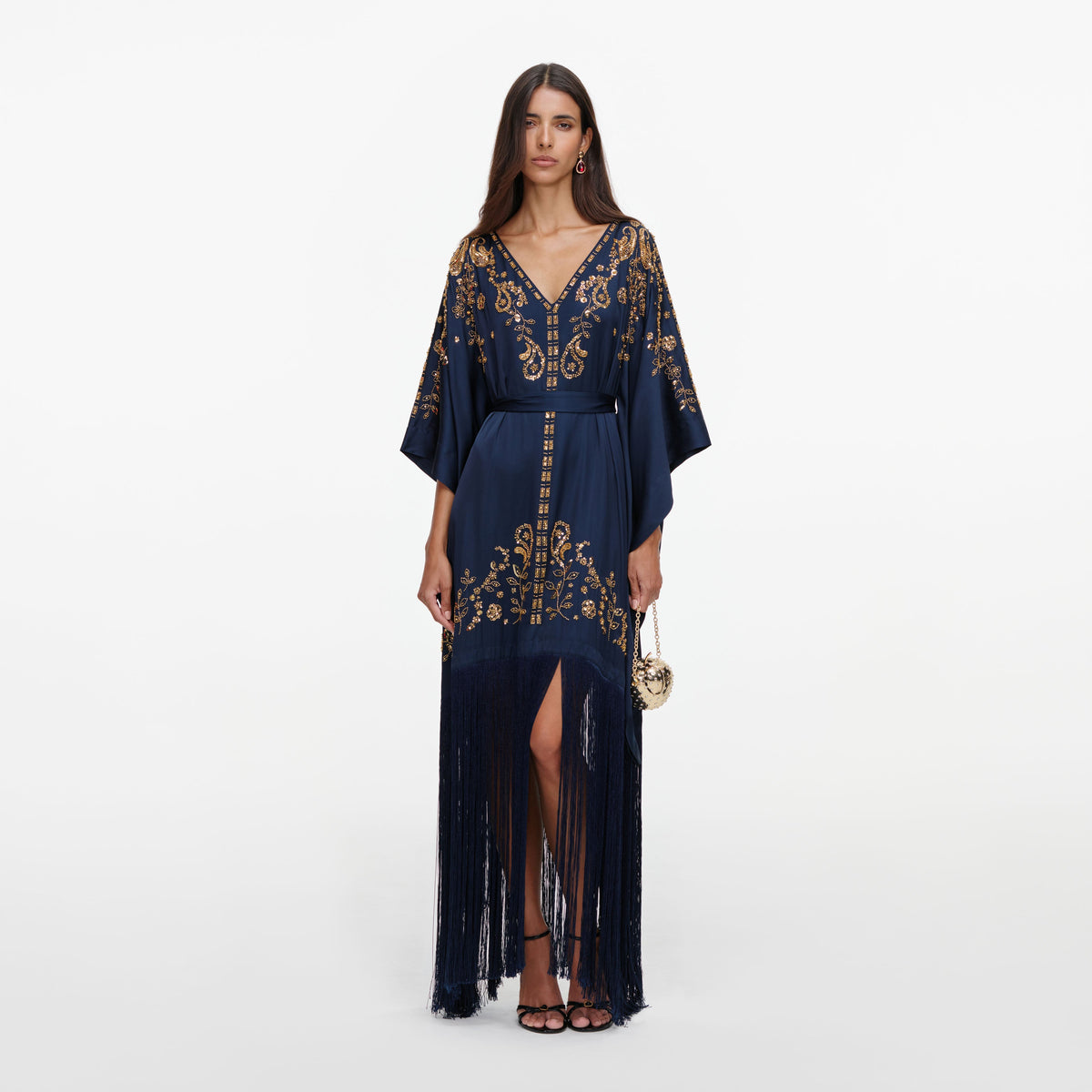 Navy Sequin Embroidered Kaftan