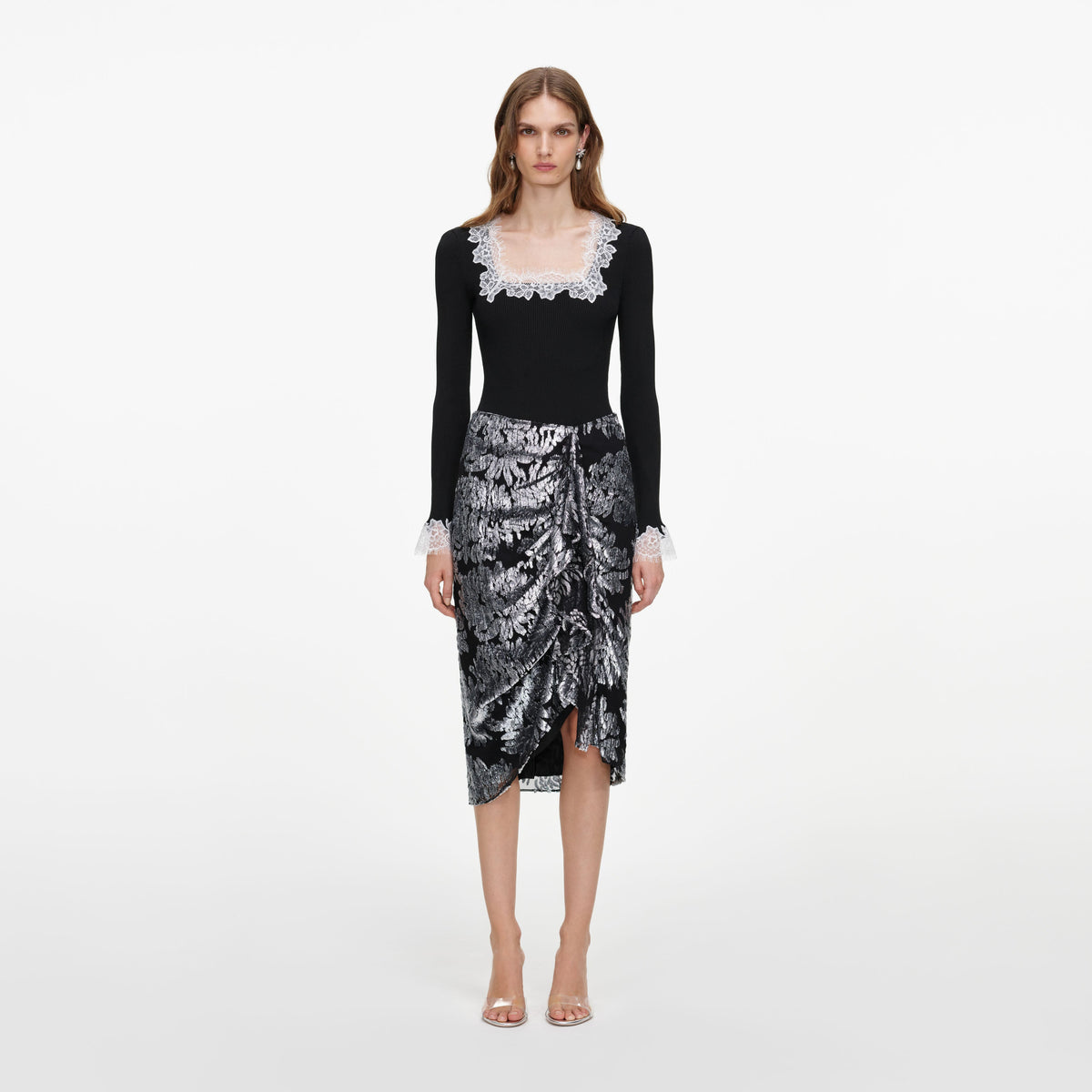 Silver Fil Coupe Midi Skirt