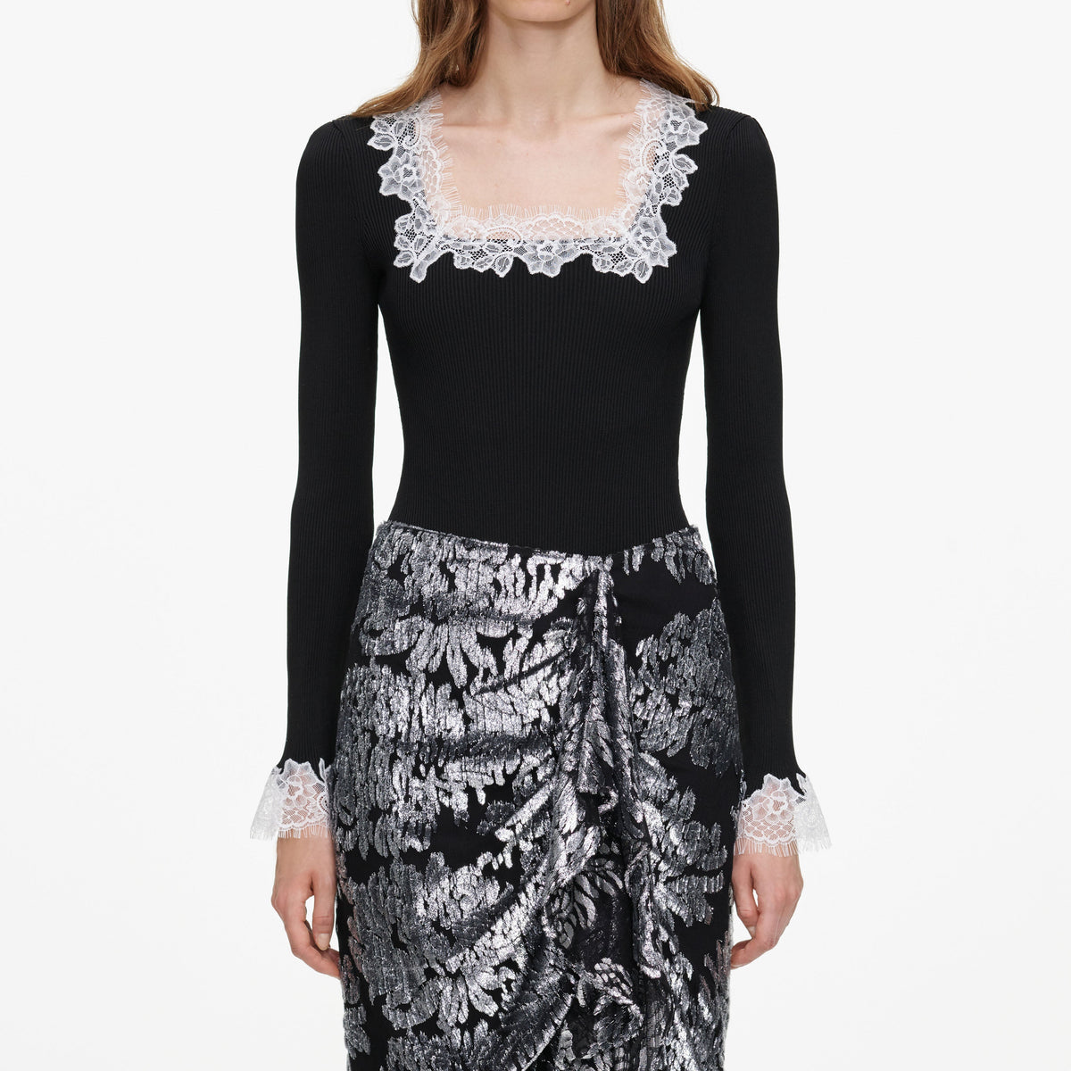 Silver Fil Coupe Midi Skirt
