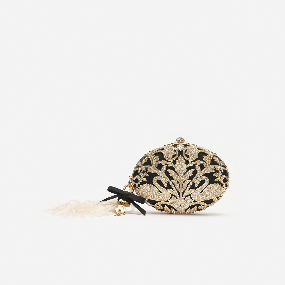 Black Crystal Oval Clutch Bag