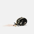 Black Satin Embroidered Oval Clutch Bag