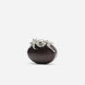 Brown Leather Crystal Flower Oval Clutch Bag