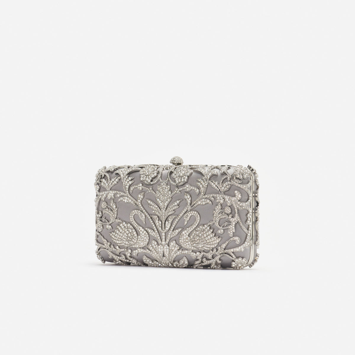 Silver Crystal Swan Clutch Bag