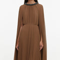 Brown Georgette Cape Maxi Dress