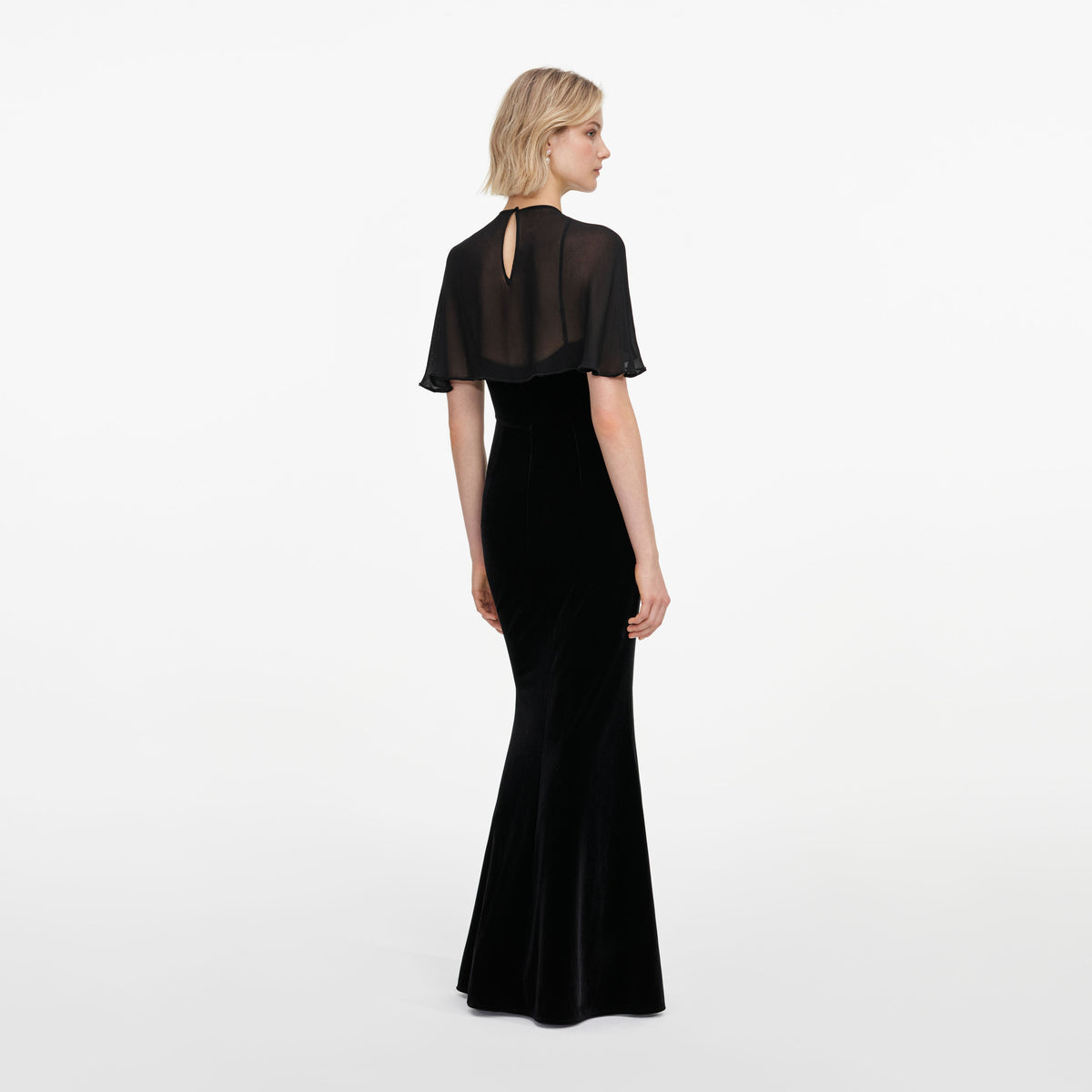 Black Velvet Cape Maxi Dress