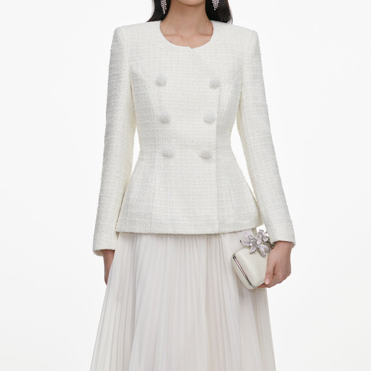 Cream Boucle Wrap Midi Dress