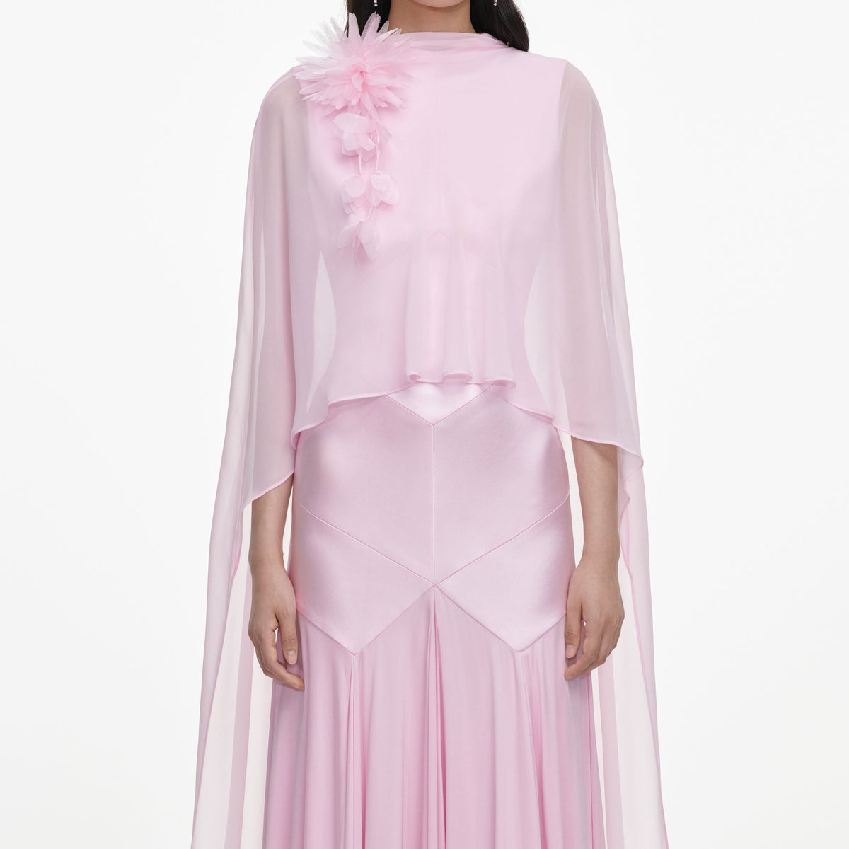 Pink Satin Jersey Cape Maxi Dress