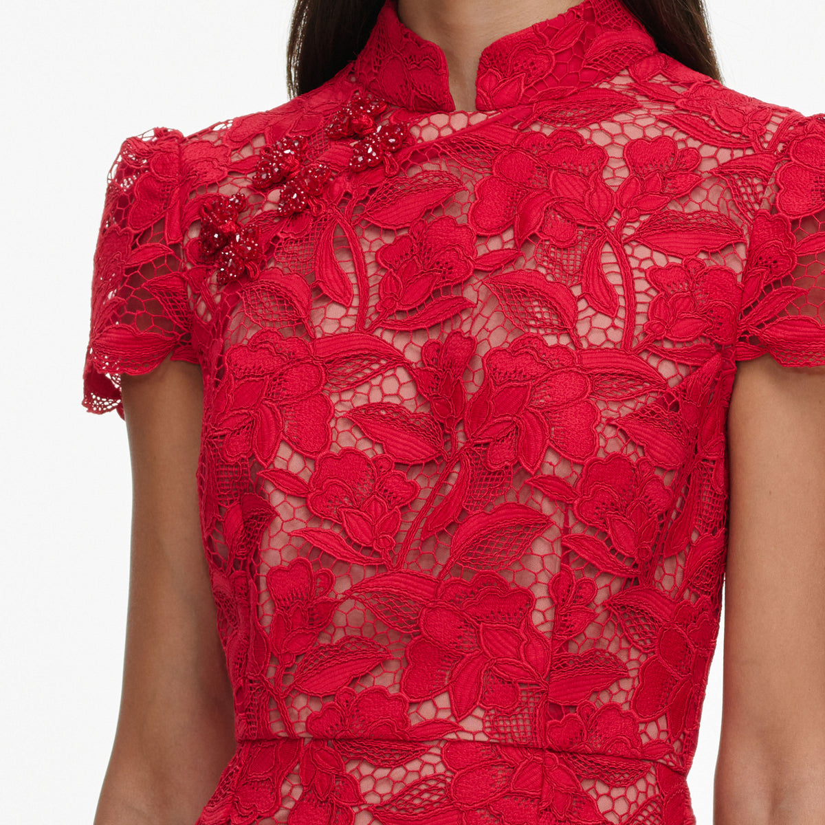 Red Lace Midi Dress