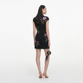 Black Jacquard Sequin Embroidered Mini Dress