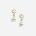 Gold Pearl Tiered Crystal Earrings
