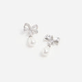 Silver Crystal Bow Earrings