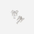 Silver Crystal Bow Droplet Earrings
