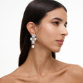 Silver Crystal Bow Pearl Tiered Earrings