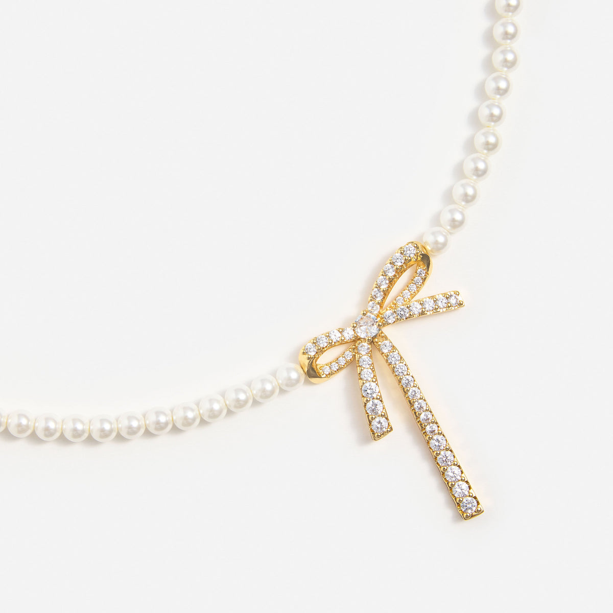 Gold Bow Pearl Necklace