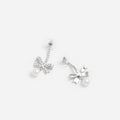 Silver Crystal Bow Pearl Droplet Earrings
