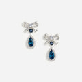 Silver Crystal Bow Blue Droplet Earrings