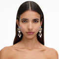 Gold Multi Crystal Bow Pearl Droplet Earrings