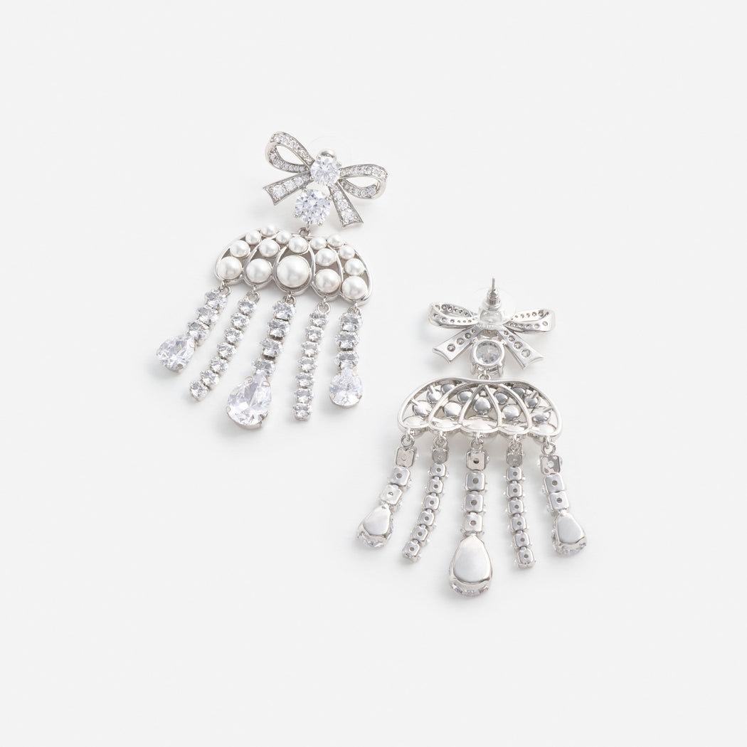 Pearl Crystal Bow Droplet Earrings