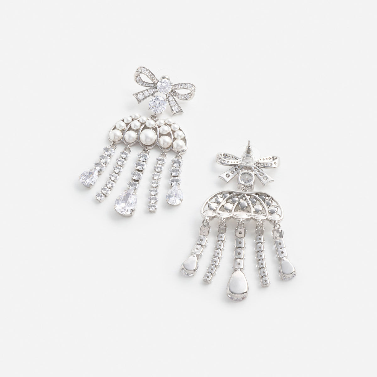 Pearl Crystal Bow Droplet Earrings