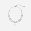 Silver Crystal Bow Pearl Droplet Tiered Necklace