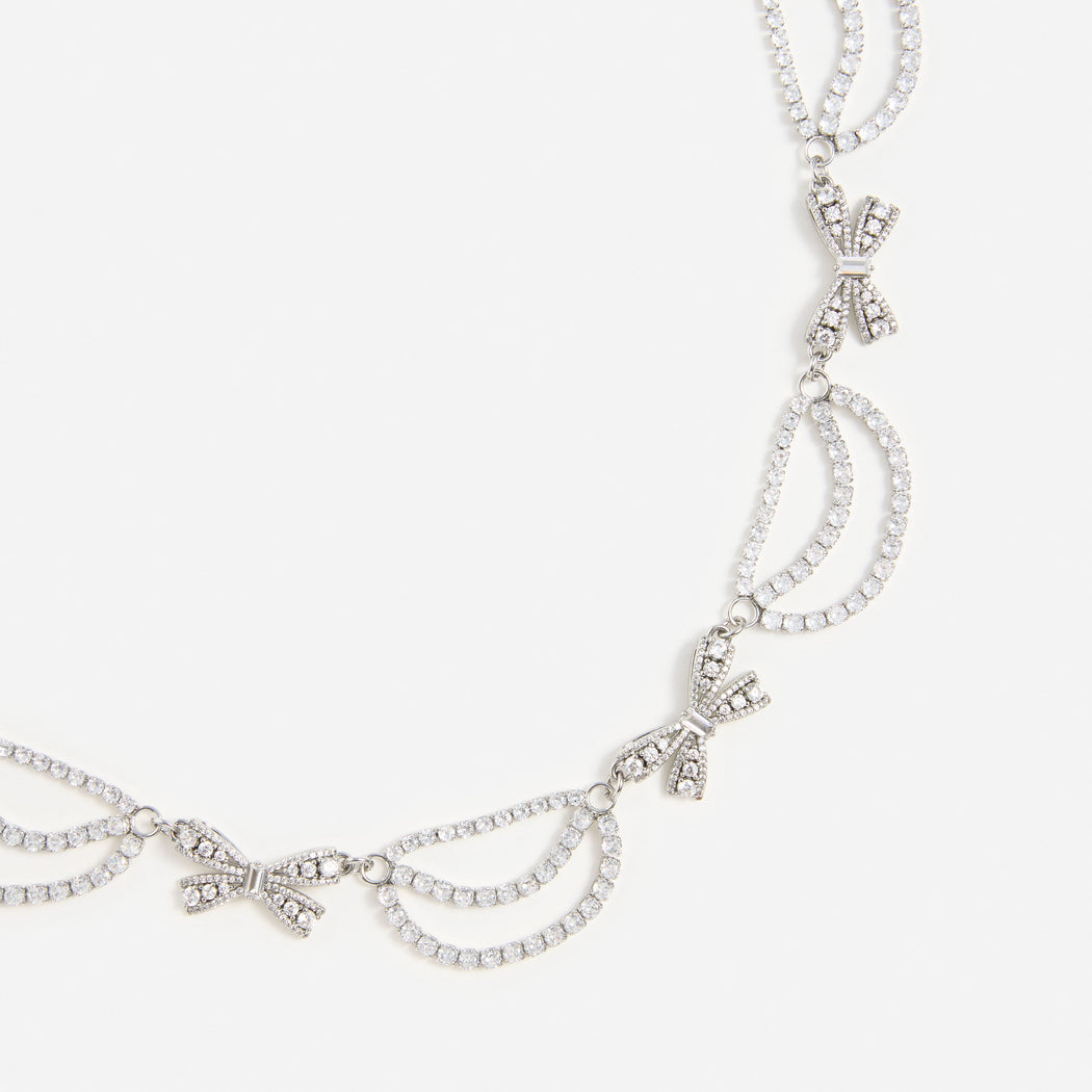 Pearl Crystal Bow Tiered Necklace