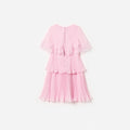 Pink Chiffon Tiered Cape Dress