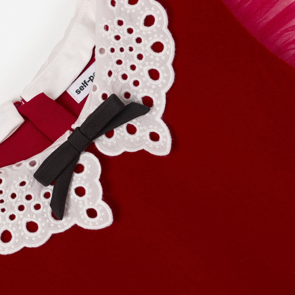 Detail Shot of the Red Velvet Bow Collar Dress