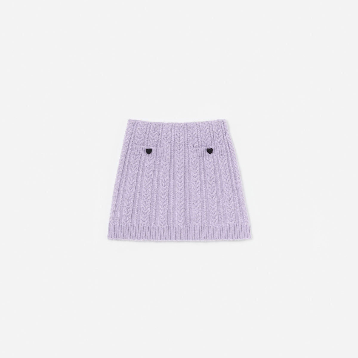 Front view of a girl wearing the Purple Cable Knit Skirt