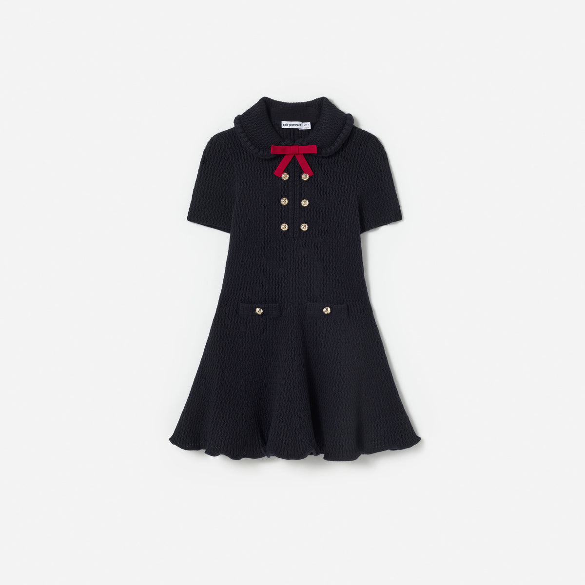 Navy Viscose Knit Bow Collar Dress