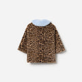 Brown Printed Contrast Collar Fur Coat