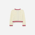 Cream Pointelle Knit Stripe Cherry Cardigan