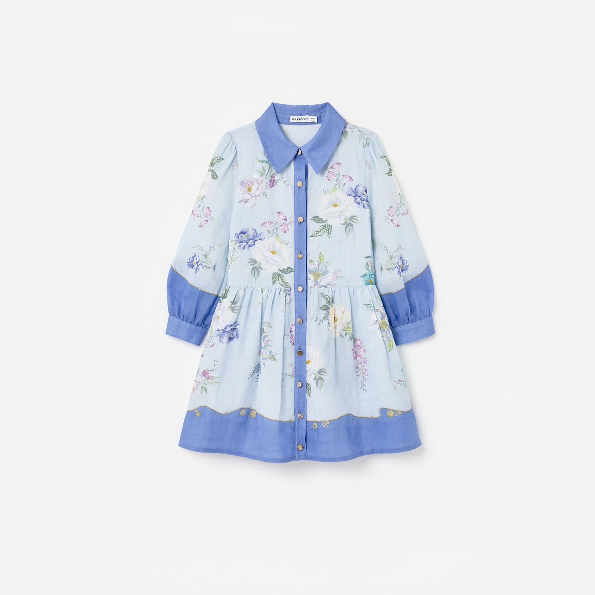 Blue Floral Printed Ramie Dress