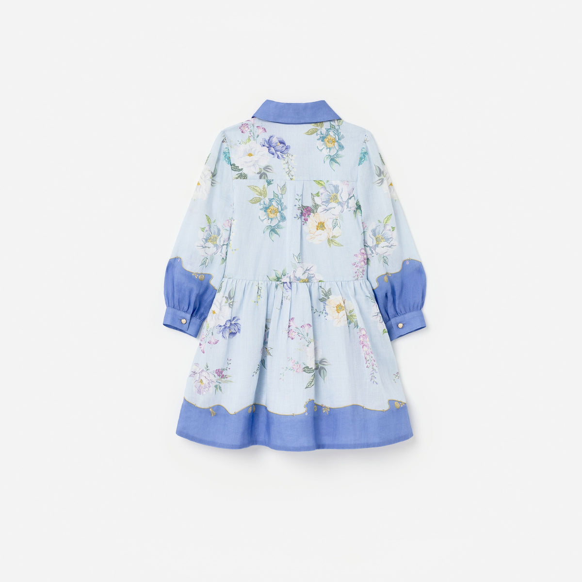 Blue Floral Printed Ramie Dress