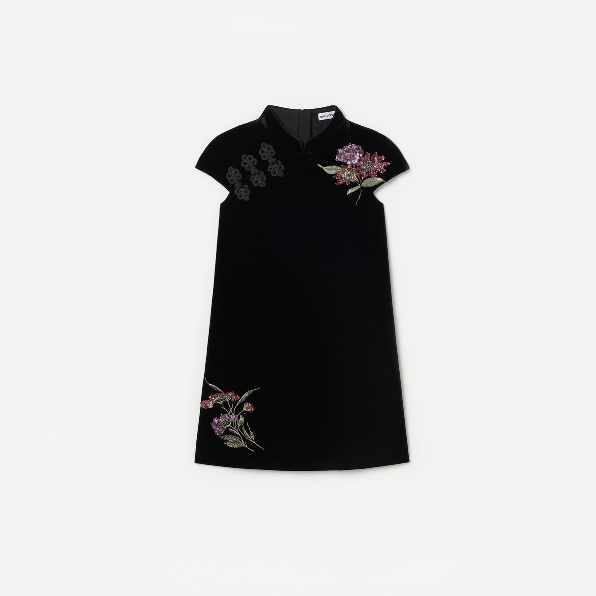 Black Velvet Flower Embellished Dress