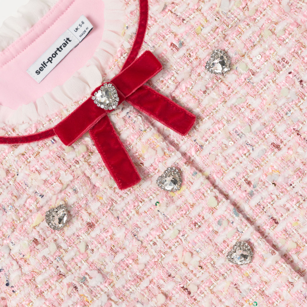 Detail Shot of the Pink Textured Boucle Frill Collar Jacket